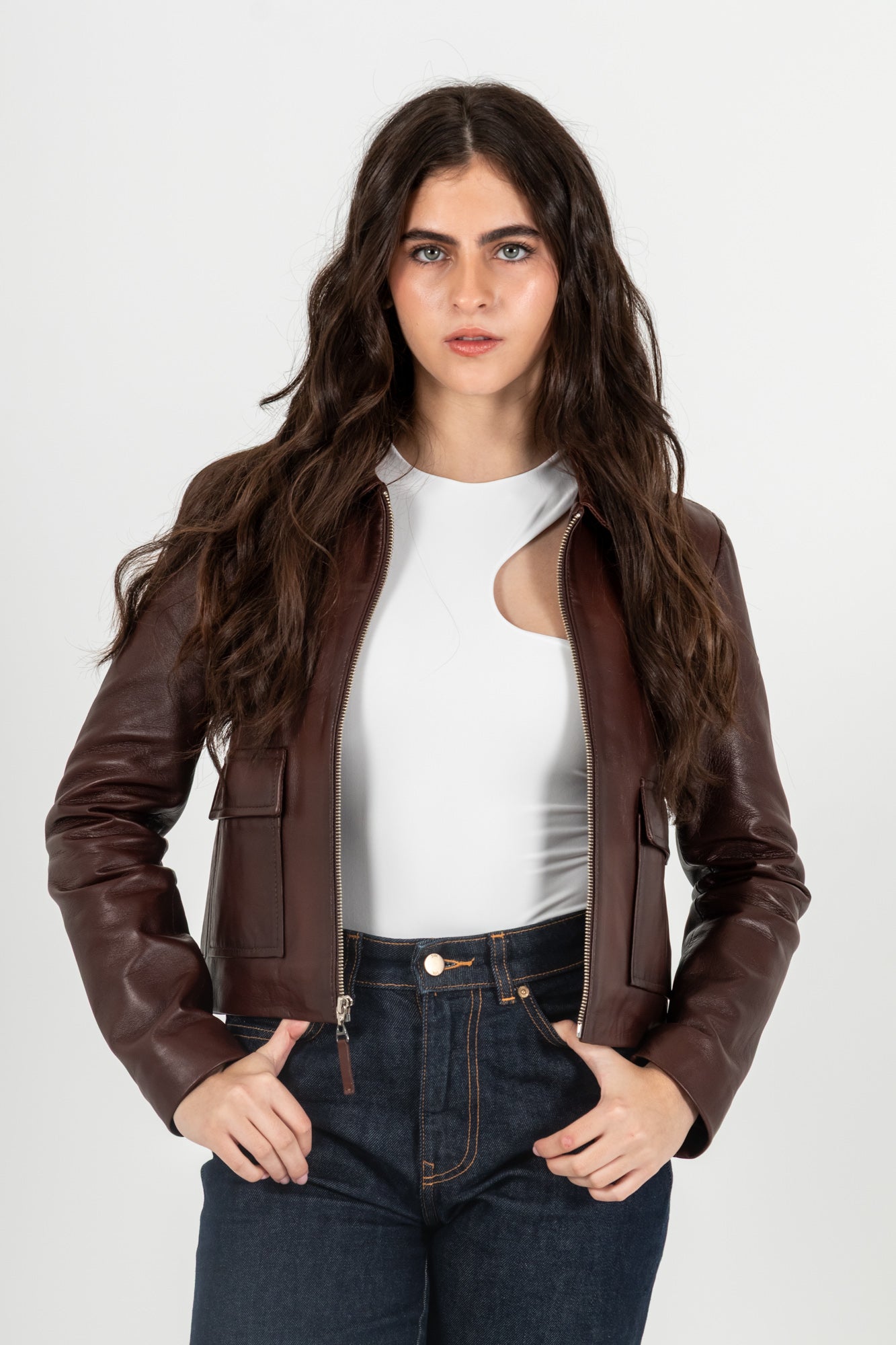 Chaqueta Cuero 100% Coñac (Mujer)