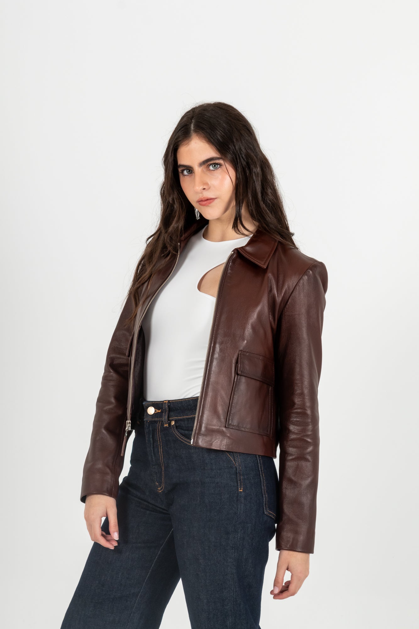Chaqueta Cuero 100% Coñac (Mujer)