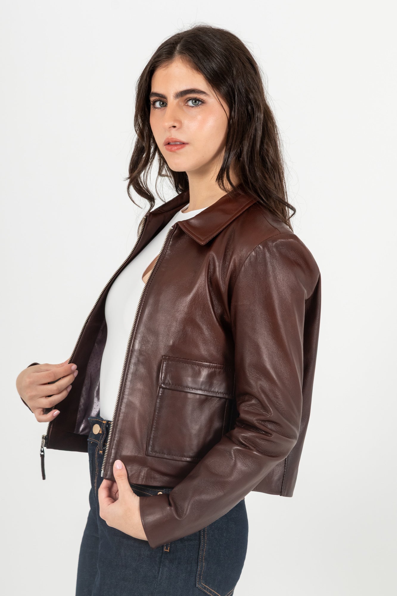 Chaqueta Cuero 100% Coñac (Mujer)