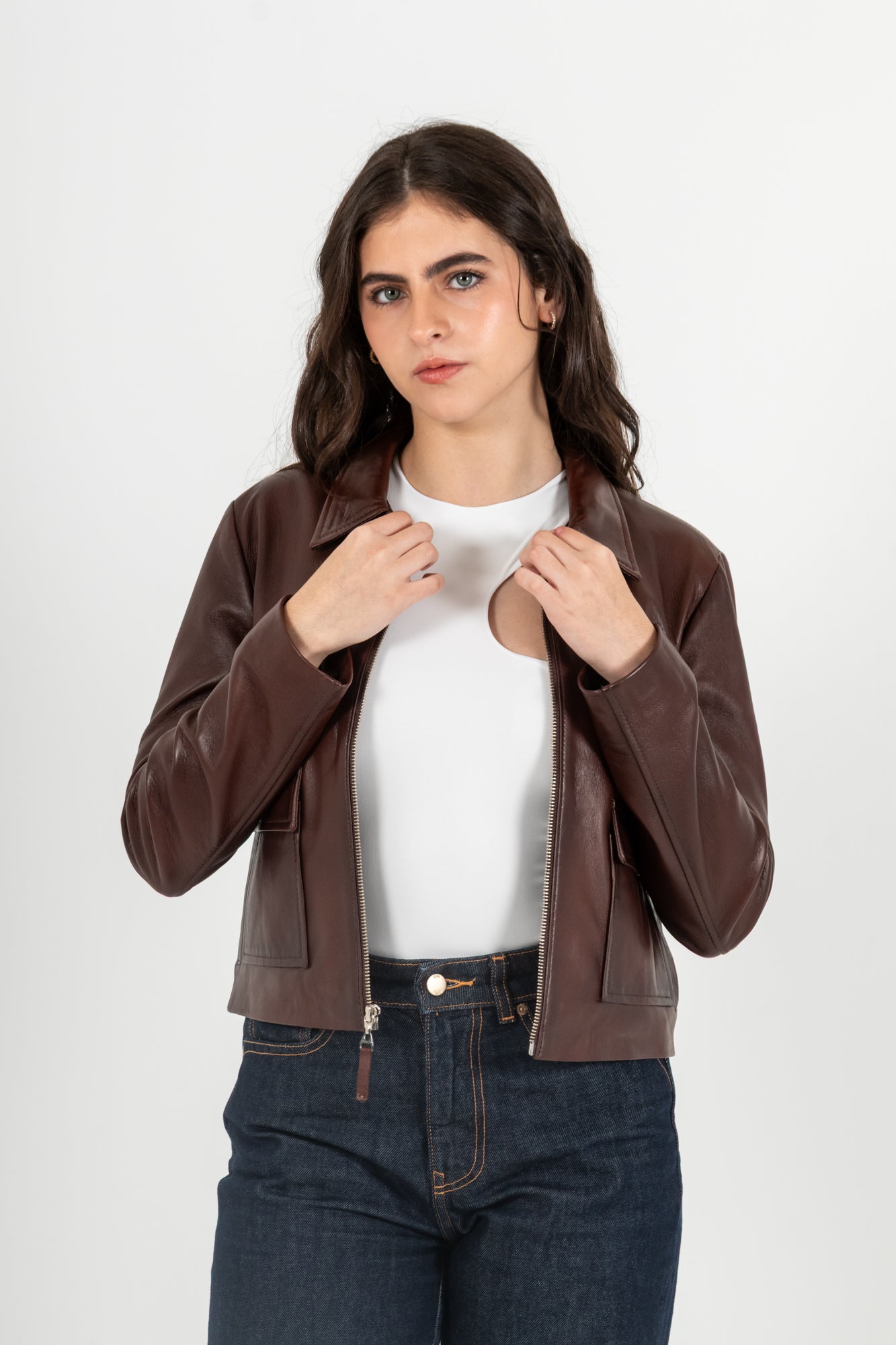 Chaqueta Cuero 100% Coñac (Mujer)